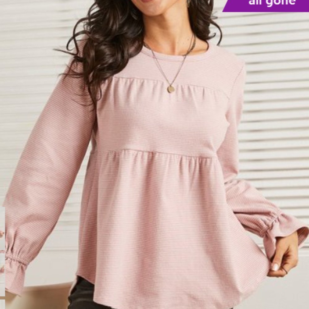 Rose Pink ballon sleeve striped tunic Women's L